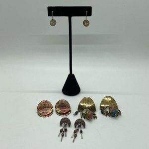 Lot of (4) Artisan Style Dangle Beaded Rhinestone Brass Bronze Post Earrings